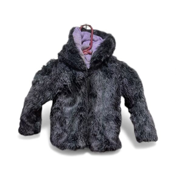 American Widgeon Girl’s Faux Fur Coat Jacket Size 4T Hooded Purple and Gray - Picture 1 of 7